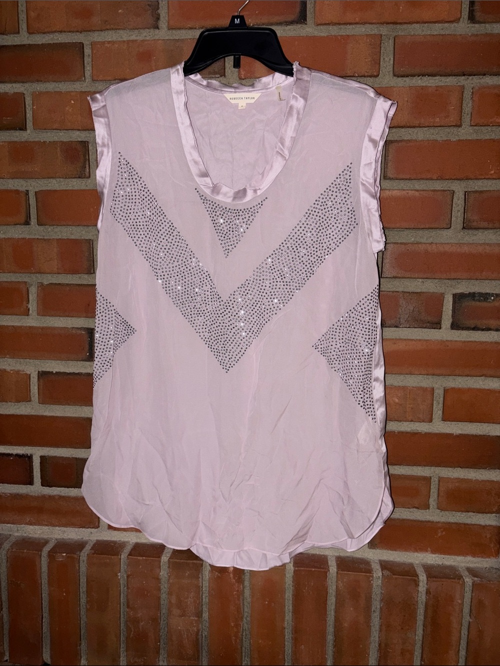 Rebecca Taylor Silk Lavender Embellished Blouse 4 cap sleeve rare NWOT rare
